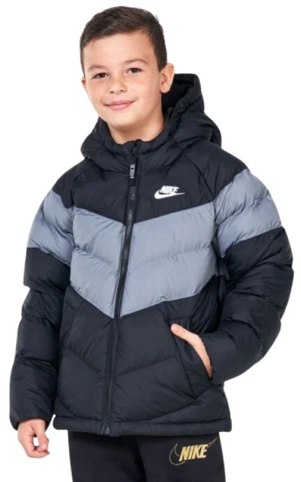 Nike K Nsw Synthetic Fill Hooded Jacket Black Cool Grey White s.S PandaShop.md